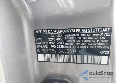 2003 Mercedes-Benz Cl 500 from USA, damaged, VIN WDBPJ75J13A035147